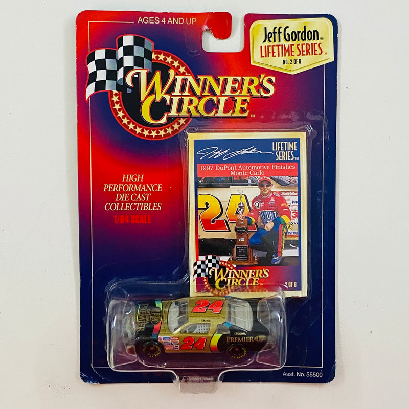 1997 Hasbro Winners Circle NASCAR Kenner Lifetime Series 2 of 6 Jeff Gordon 24 Dupont Chroma Premier Chevrolet Monte Carlo dorado con negro Llantas Goodyear