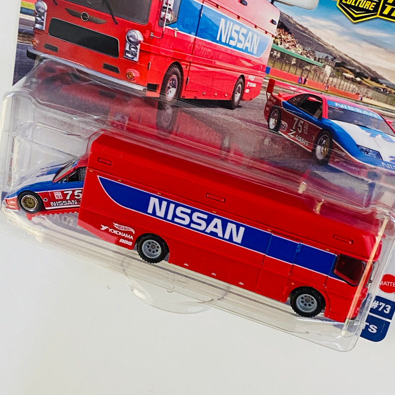 2024 Hot Wheels Premium Car Culture Team Transport 94 Nissan 300 ZX GTS y camión Euro Hauler con Llantas de Goma RR