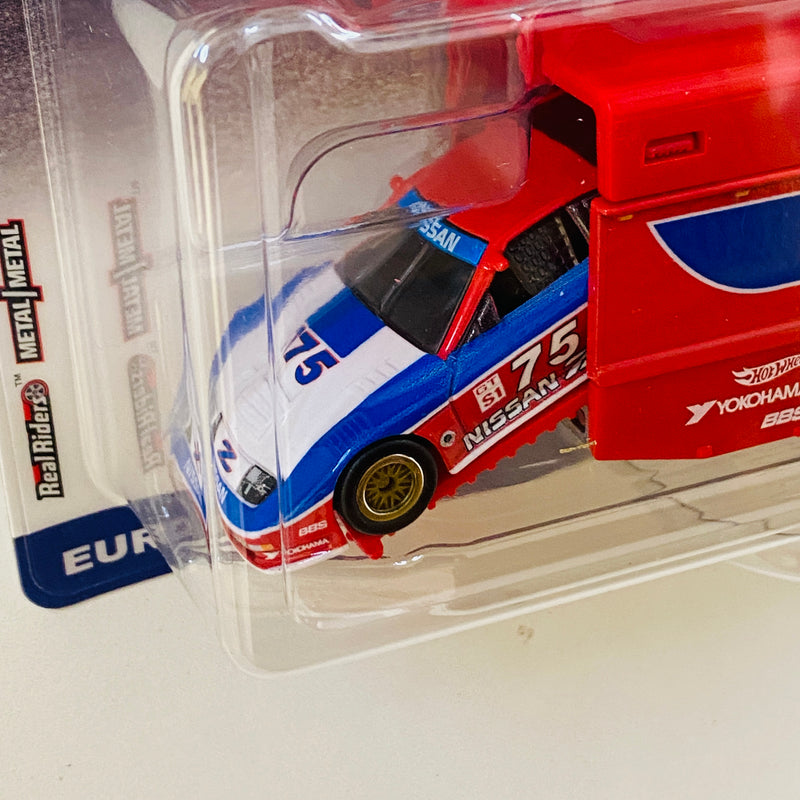 2024 Hot Wheels Premium Car Culture Team Transport 94 Nissan 300 ZX GTS y camión Euro Hauler con Llantas de Goma RR