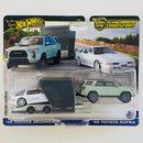 2024 Hot Wheels Premium Car Culture Team Transport 18 Toyota 4Runner, Open Trailer y 89 Toyota Supra con Llantas de Goma RR