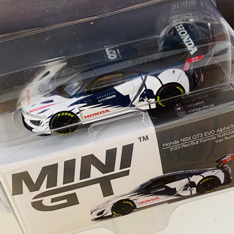 2024 Mini GT MiJo Exclusives 1:64 Limited Edition 1/6,000 Honda NSX GT3 EVO AlphaTauri 2023 Red Bull Formula Nurburgring Yuki Tsunoda blanco Llantas de Goma