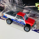 2024 Hot Wheels Premium Car Culture Terra Trek Datsun King Cab Baja Custom blanco con rojo Llantas de Goma RR base ZAMAC Primera Edición