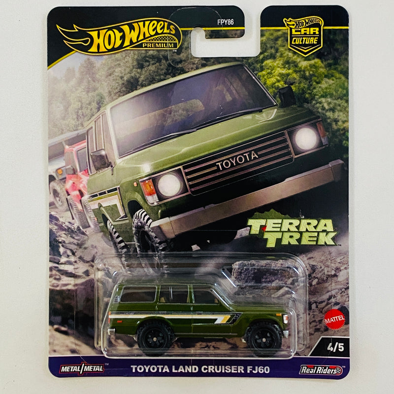 2024 Hot Wheels Premium Car Culture Terra Trek Toyota Land Cruiser FJ60 verde Llantas de Goma RR base ZAMAC