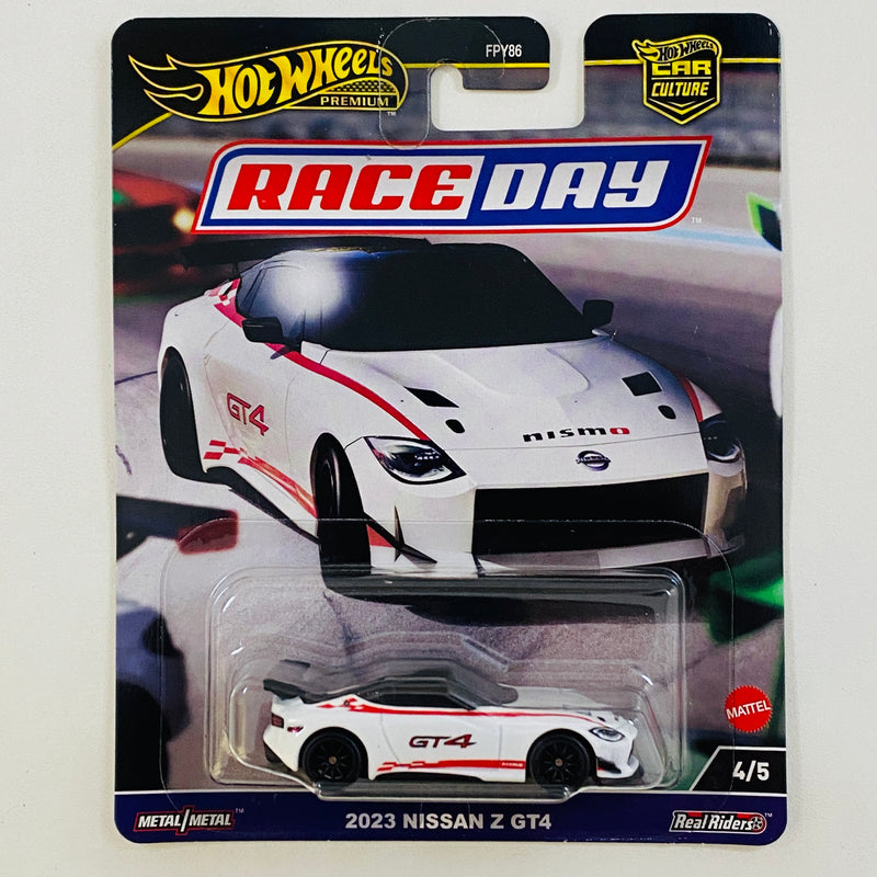 2024 Hot Wheels Premium Car Culture Race Day 2023 Nissan Z GT4 blanco Llantas de Goma RR Primera Edición