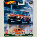 2021 Hot Wheels Premium Car Culture British Horsepower Morris Mini Cooper naranja Llantas de Goma RR base ZAMAC
