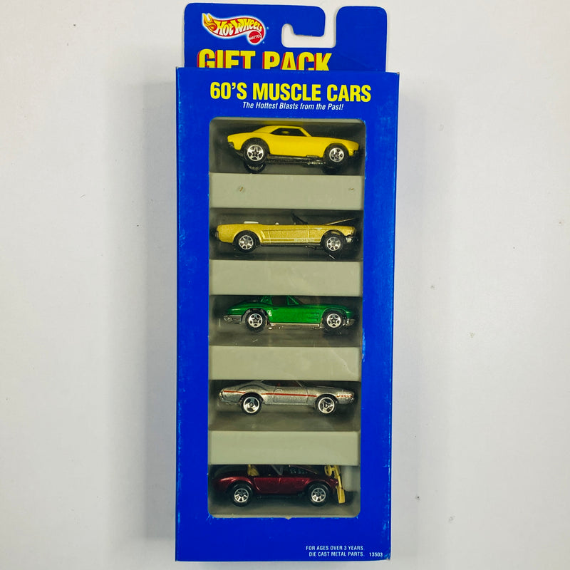 1996 Hot Wheels ERROR de FÁBRICA 60s Muscle Cars 5 Pack Set de 5 - 67 Camaro Chevrolet, 65 Mustang Ford con aros 7SP, 63 Split Window Corvette, Olds 442 W-30 Oldsmobile, Shelby Cobra 427 S/C - Shelby con Timón Suelto