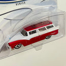 2003 Hot Wheels 100% Preferred Ford Series Custom 50s Ford Wagon rojo con blanco Llantas de Goma RR