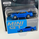 2024 Mini GT MiJo Exclusives 1:64 Limited Edition Nissan Skyline GT-R R34 V-Spec Bayside Blue azul Llantas de Goma