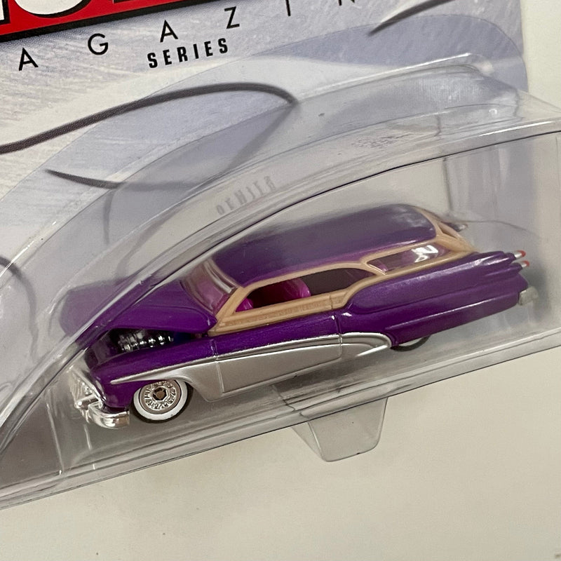 2003 Hot Wheels 100% Preferred Hot Rod Magazine Elwoody 50s Buick Woody morado con plata Llantas de Goma RR