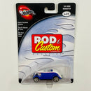 2003 Hot Wheels 100% Preferred Rod & Custom 34 Ford Roadster azul metálico con blanco Llantas de Goma RR base ZAMAC