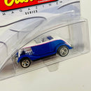 2003 Hot Wheels 100% Preferred Rod & Custom 34 Ford Roadster azul metálico con blanco Llantas de Goma RR base ZAMAC