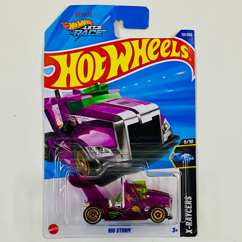 2025 Hot Wheels Treasure Hunt NETFLIX Let's Race X-Raycers Rig Storm morado AD