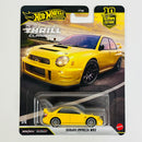 2026 Hot Wheels Premium Car Culture 10th Anniversary Thrill Climbers Subaru Impreza WRX amarillo Llantas de Goma RR