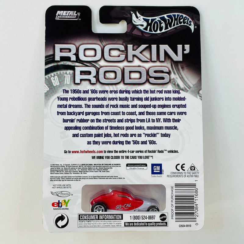 2004 Hot Wheels Auto Affinity Rockin' Rods 34 Ford So-Cal Coupe Sooo Fast rojo con blanco Llantas de Goma RR