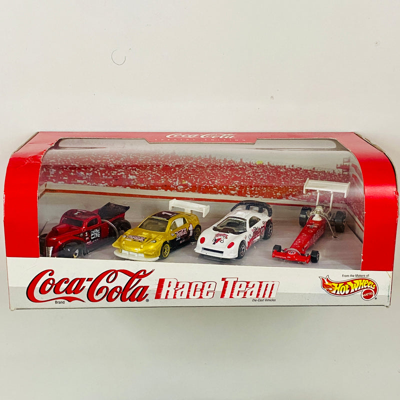 1999 Hot Wheels Toy R Us Exclusive Coca Cola Race Team 4 Pack Set de 4 - 40 Ford, Pikes Peak Celica Toyota, Callaway C7, Dragster