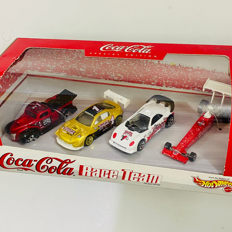 1999 Hot Wheels Toy R Us Exclusive Coca Cola Race Team 4 Pack Set de 4 - 40 Ford, Pikes Peak Celica Toyota, Callaway C7, Dragster