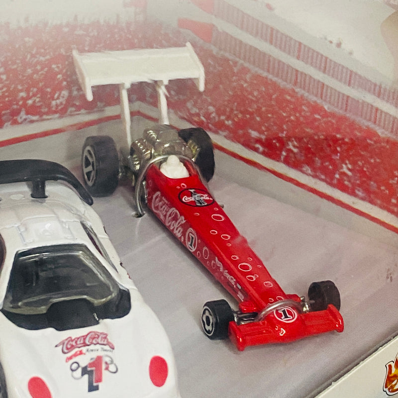 1999 Hot Wheels Toy R Us Exclusive Coca Cola Race Team 4 Pack Set de 4 - 40 Ford, Pikes Peak Celica Toyota, Callaway C7, Dragster