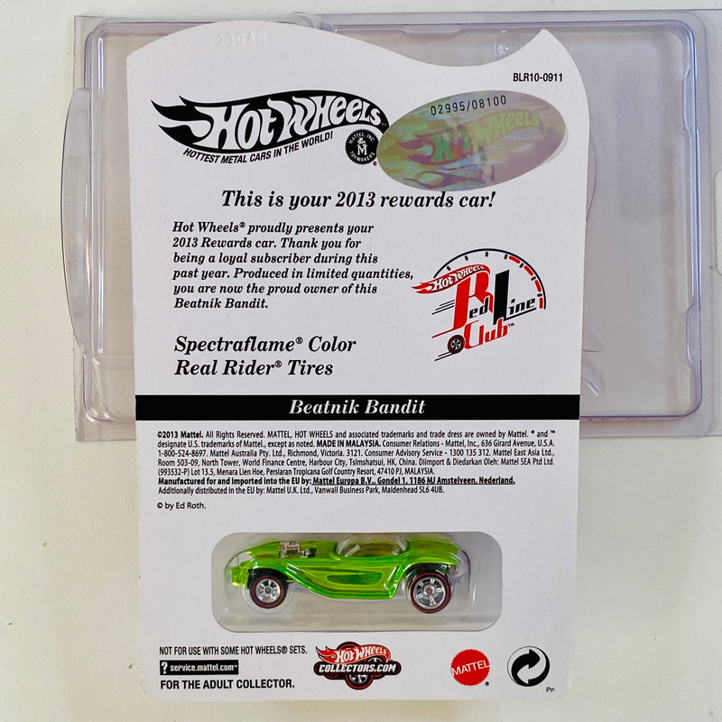 2013 Hot Wheels RLC Rewards Exclusivo Red Line Club Limited Edition 2,995/8,100 Beatnik Bandit verde spectraflame Llantas de Goma Redline RR