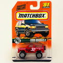 1998 Matchbox Rough 'N Tough Ford Bronco II rojo Luigi's Pizza
