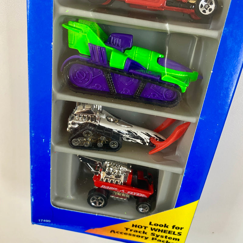 1997 Hot Wheels HW Crazy Classics 5 Pack Set de 5 - Speed-A-Saurus, Rigor Motor, Treadator, Big Chill, Radio Flyer Wagon - Detalle Caja