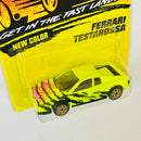 1994 Matchbox Super Fast Ferrari Testarossa 75 amarillo fluorescente Base Metal