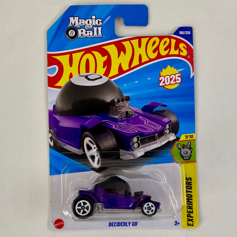 2025 Hot Wheels Experimotors Magic 8 Ball Decidedly Go morado metálico 5SP Primera Edición - Bola 8 Mágica