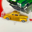 2005 Hot Wheels Holiday Rods 1940 Ford Coupe dorado metálico Llantas de Goma RR base ZAMAC