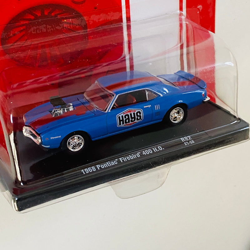 2021 M2 Machines Auto-Drivers Limited Edition 1/9,600 Hays 1968 Pontiac Firebird 400 H.O. R82 azul Llantas de Goma