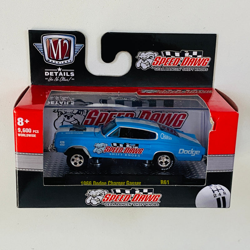 2021 M2 Machines Detroit Muscle Limited Edition 1/9,600 Speed Dawg 1966 Dodge Charger Gasser R61 celeste Llantas de Goma