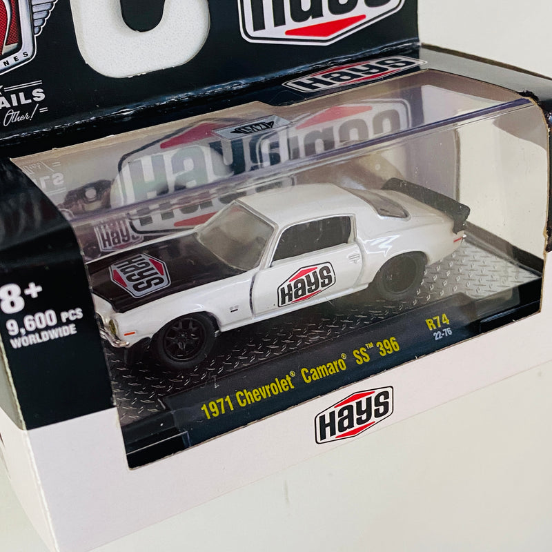 2022 M2 Machines Auto-Thentics Limited Edition 1/9,600 Hays 1971 Chevrolet Camaro SS 396 R74 blanco Llantas de Goma