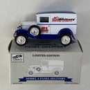 1996 Liberty Classics JC Whitney 81st Anniversary 1:43 Ford Model A Panel Delivery blanco con azul Llantas de Goma