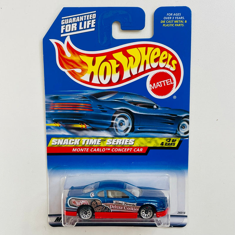 2000 Hot Wheels Snack Time Series Chevrolet Monte Carlo Concept Car azul metálico LW