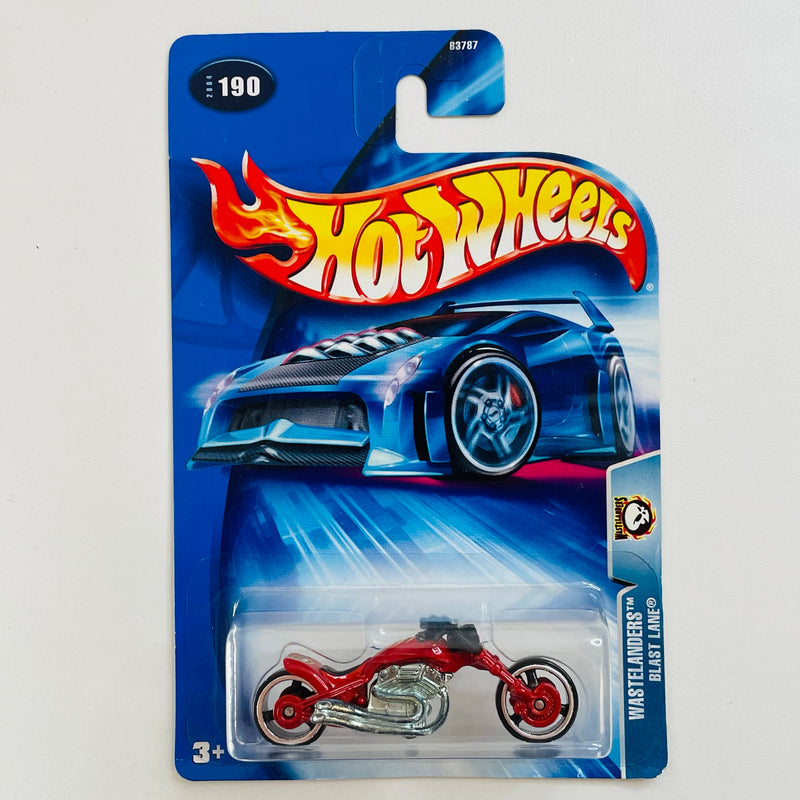 2004 Hot Wheels Wastelanders Blast Lane 190 rojo metálico MC3 base ZAMAC