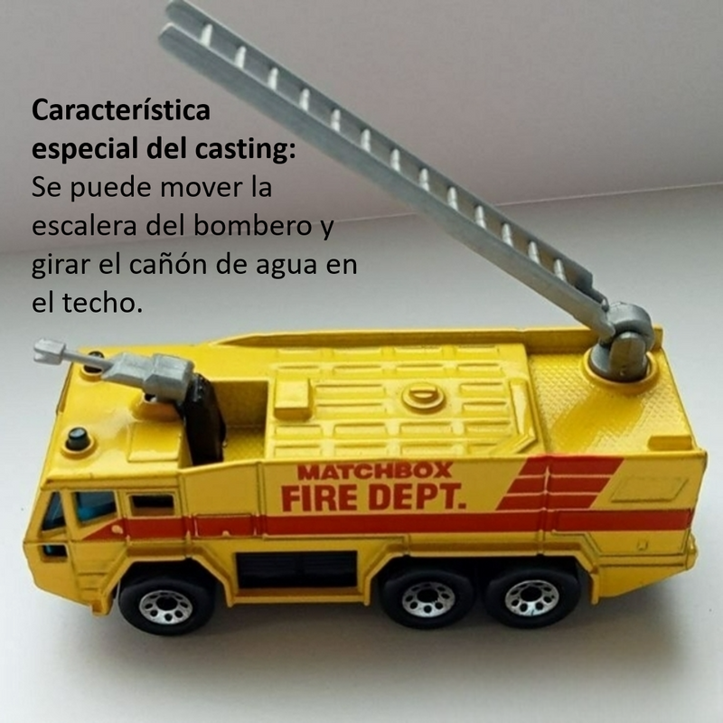 2002 Matchbox Hero City Gloster Saro Airport Pumper naranja Bombero con Cañón de Agua y Escalera Móviles
