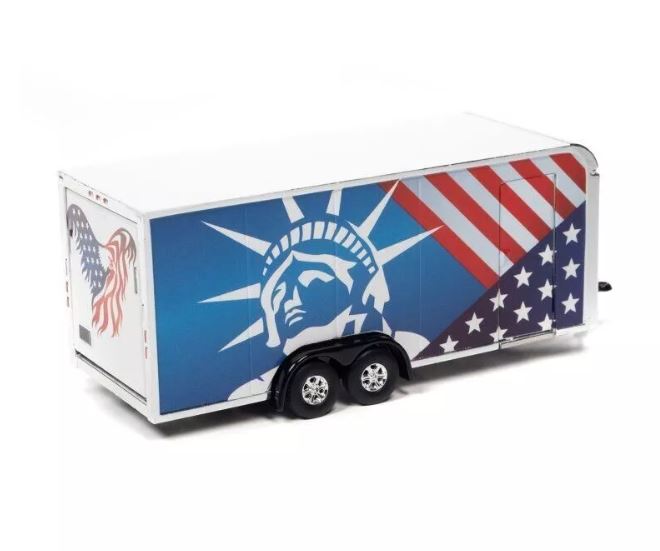 2021 Auto World Enclosed Trailer con Estatua de la Libertad y bandera de los Estados Unidos blanco Llantas de Goma