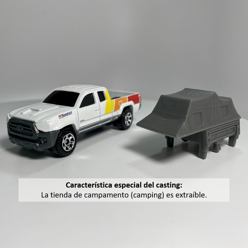 2022 Matchbox MBX Off-Road 16 Toyota Tacoma blanco con Tienda de Camping
