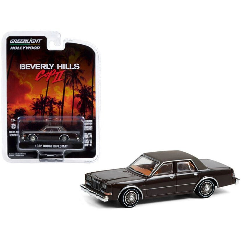 2021 Greenlight Hollywood Limited Edition Beverly Hills Cop II Un Detective Suelto en Hollywood 2 1982 Dodge Diplomat negro Llantas de Goma