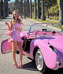 2025 Hot Wheels Premium Pop Culture Barbie The Movie 1956 Corvette Chevrolet rosado Llantas de Goma RR