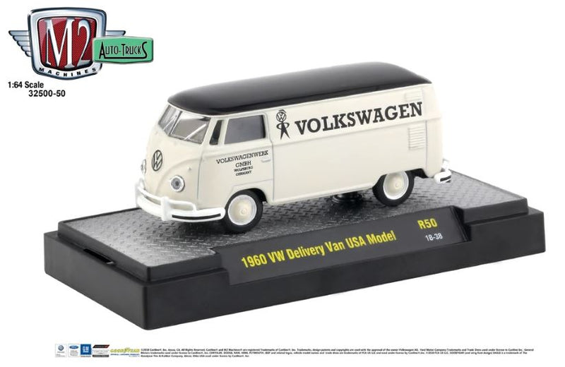 2018 M2 Machines Auto-Trucks Limited Edition 1/6,888 Volkswagen 1960 VW Delivery Van USA Model R50 blanco Llantas de Goma