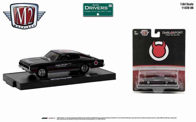 2022 M2 Machines Auto-Drivers Limited Edition 1/9,600 Diablosport 1966 Dodge Charger HEMI R88 negro Llantas de Goma