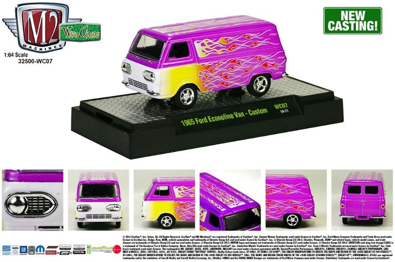 2014 M2 Machines Wild Cards Limited Edition 1965 Ford Econoline Van Custom WC07 morado con flamas Llantas de Goma