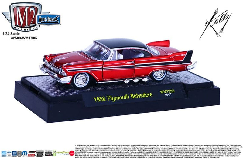 2016 M2 Machines Auto-Dreams Limited Edition Walmart Exclusive 1958 Plymouth Belvedere WMTS05 rojo metálico Llantas de Goma