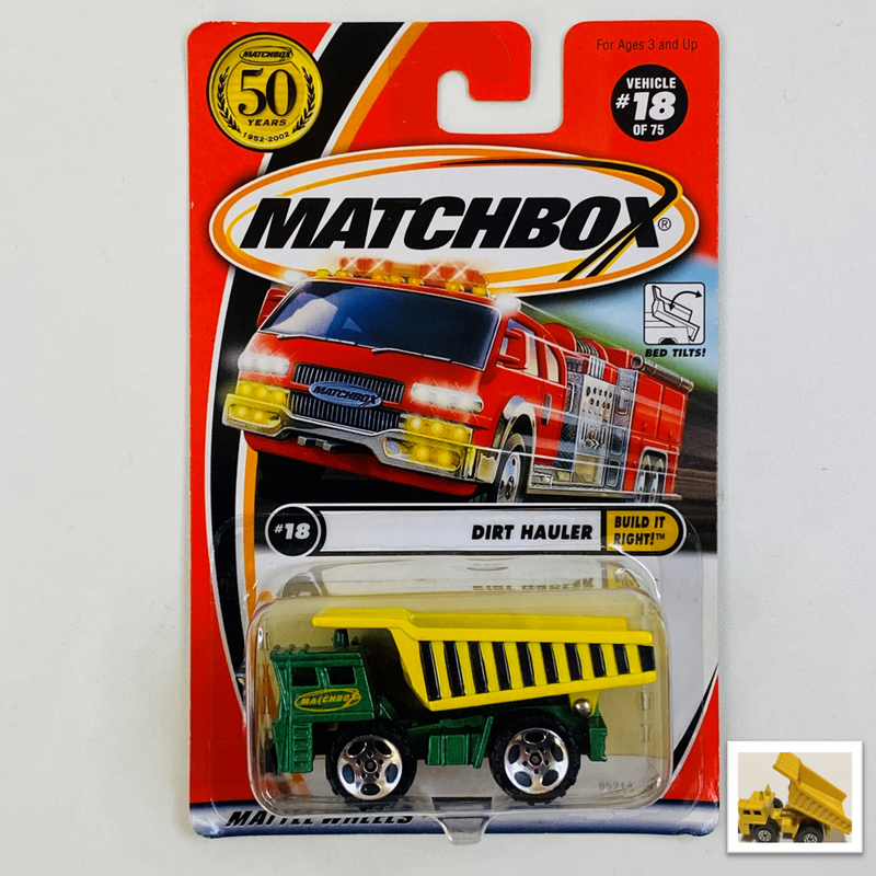 2002 Matchbox 50th Anniversary Build It Right! Faun Dirt Hauler verde metálico con Tolva Inclinable