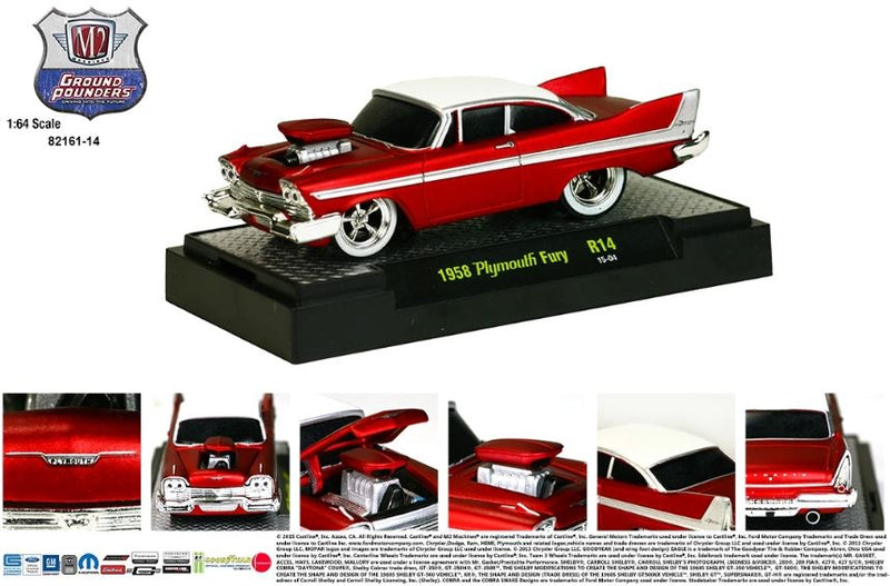 2015 M2 Machines Ground Pounders Limited Edition 1958 Plymouth Fury R14 rojo metálico Llantas de Goma