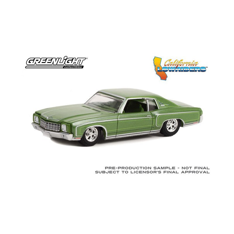 2022 Greenlight California Lowriders 1970 Chevrolet Monte Carlo verde Llantas de Goma