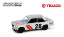 2024 Greenlight Texaco Special Edition Series 1 1970 Nissan Datsun 510 blanco Llantas de Goma