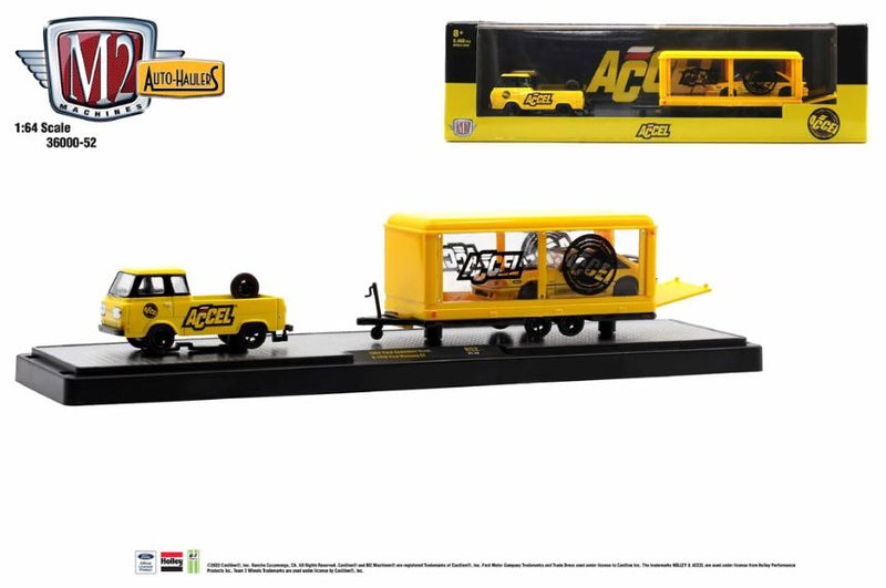 2021 M2 Machines Auto-Haulers Limited Edition 1/8,400 Holley Accel 1964 Ford Econoline Truck y 1988 Ford Mustang GT R52 21-29 con Llantas de Goma