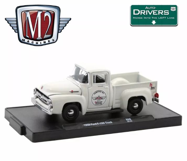 2022 M2 Machines Auto-Drivers Limited Edition 1/9,600 Holman Moody 1956 Ford F-100 Truck R90 blanco Llantas de Goma