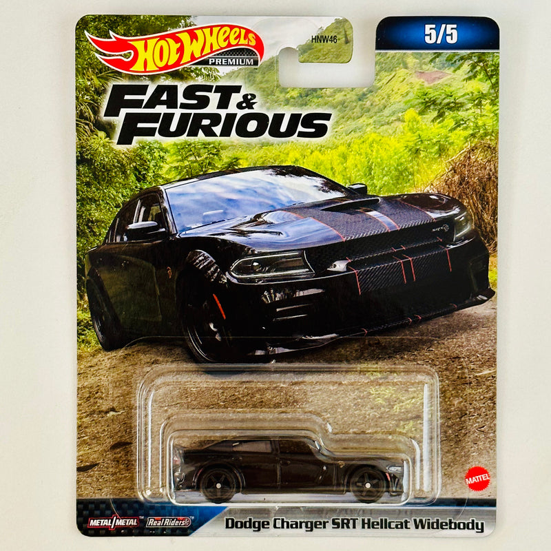 2023 Hot Wheels Premium Fast & Furious Rápidos y Furiosos Dodge Charger SRT Hellcat Widebody negro Llantas de Goma RR