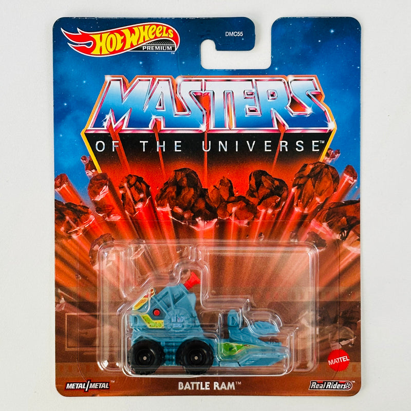 2021 Hot Wheels Premium Entertainment Masters of the Universe He-Man Battle Ram azul Llantas de Goma RR Primera Edición